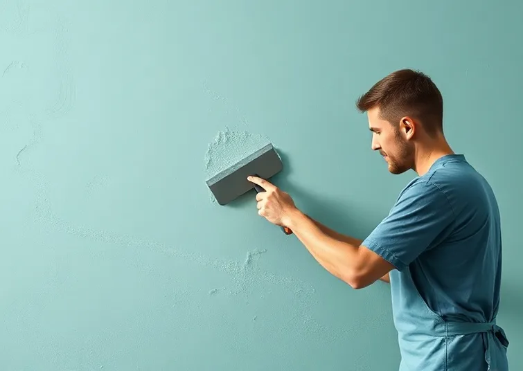 Application d'un enduit décoratif à la lisseuse sur un mur